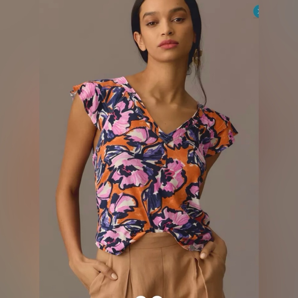 Maeve Catie Ruffle-Sleeved Tee